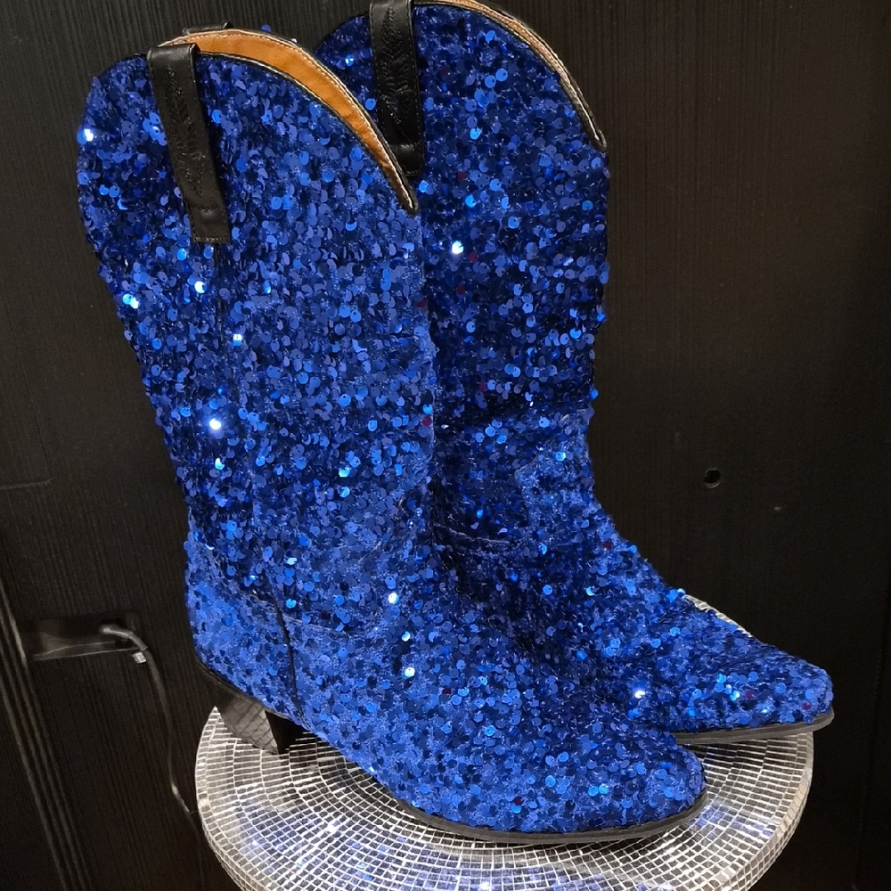 Sparkling Blue Sequin Cowboy Boots